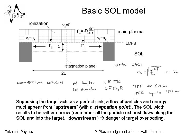 Basic SOL model Supposing the target acts as a perfect sink, a flow of
