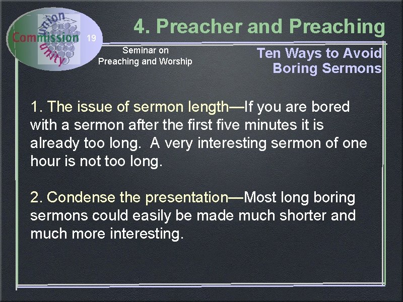 19 4. Preacher and Preaching Seminar on Preaching and Worship Ten Ways to Avoid