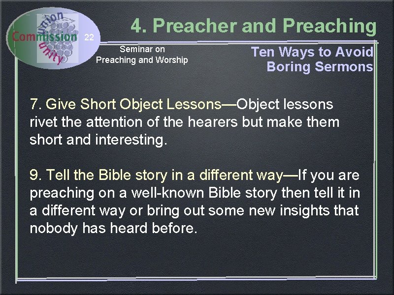 22 4. Preacher and Preaching Seminar on Preaching and Worship Ten Ways to Avoid