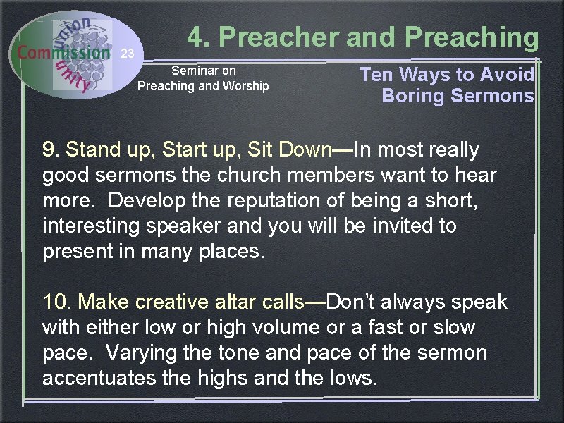 23 4. Preacher and Preaching Seminar on Preaching and Worship Ten Ways to Avoid