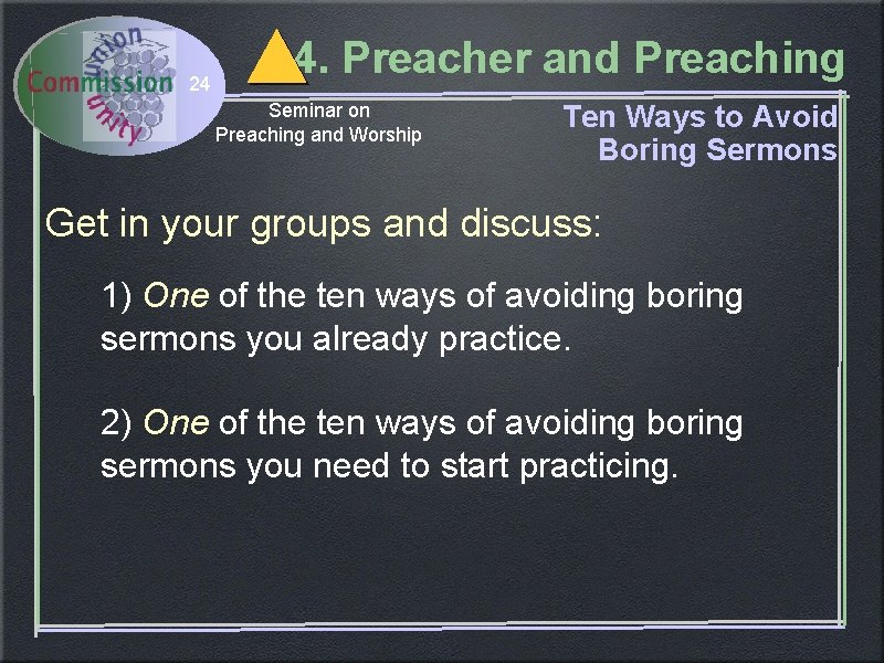 24 4. Preacher and Preaching Seminar on Preaching and Worship Ten Ways to Avoid