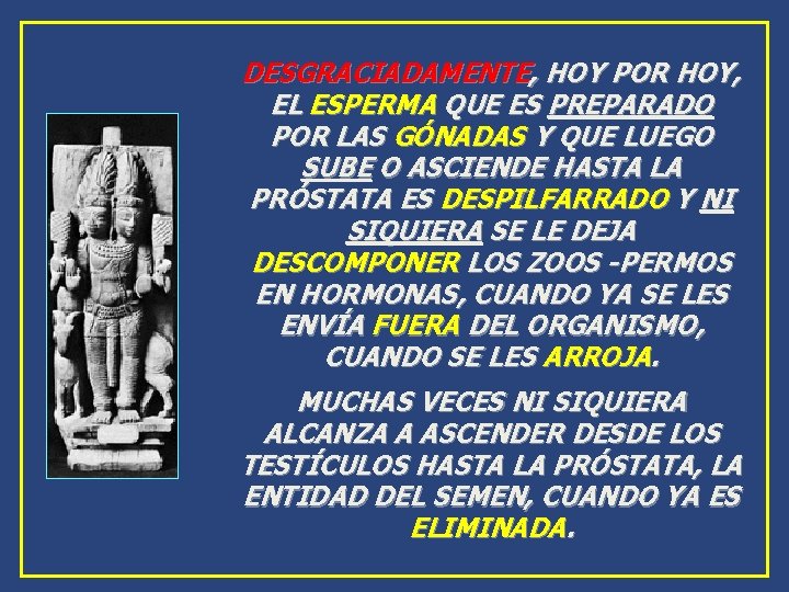 DESGRACIADAMENTE, HOY POR HOY, EL ESPERMA QUE ES PREPARADO POR LAS GÓNADAS Y QUE DESGRACIADAMENTE, HOY POR HOY, EL ESPERMA QUE ES PREPARADO POR LAS GÓNADAS Y QUE