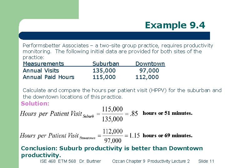 Example 9. 4 Performsbetter Associates – a two-site group practice, requires productivity monitoring. The