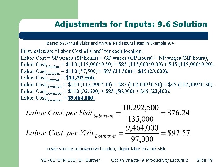 Adjustments for Inputs: 9. 6 Solution Based on Annual Visits and Annual Paid Hours