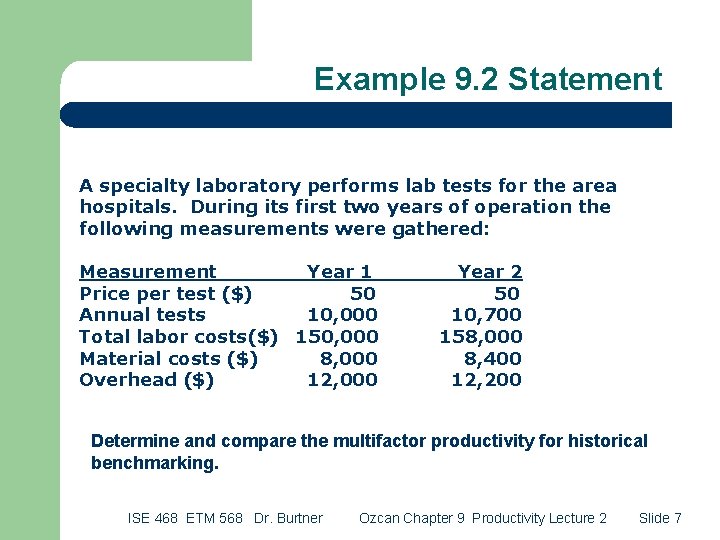 Example 9. 2 Statement A specialty laboratory performs lab tests for the area hospitals.