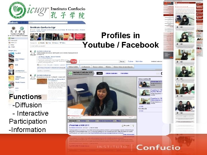 Profiles in Youtube / Facebook Functions -Diffusion - Interactive Participation -Information 