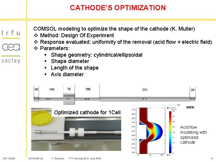 CATHODE’S OPTIMIZATION COMSOL modeling to optimize the shape of the cathode (K. Muller) v