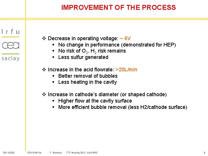 IMPROVEMENT OF THE PROCESS v Decrease in operating voltage: ~ 6 V § No