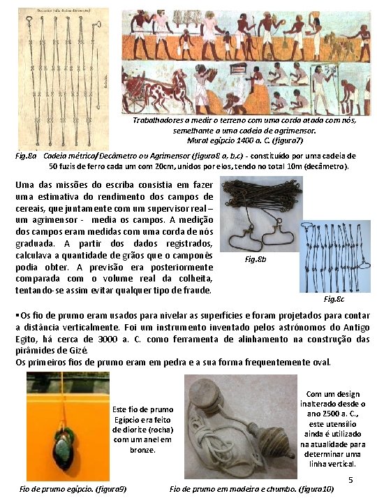 Trabalhadores a medir o terreno com uma corda atada com nós, semelhante a uma Trabalhadores a medir o terreno com uma corda atada com nós, semelhante a uma