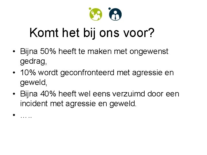 Komt het bij ons voor? • Bijna 50% heeft te maken met ongewenst gedrag,