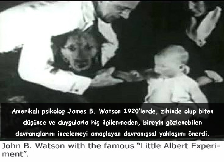 Amerikalı psikolog James B. Watson 1920’lerde, zihinde olup biten düşünce ve duygularla hiç ilgilenmeden,