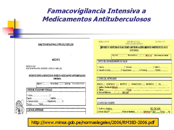 Famacovigilancia Intensiva a Medicamentos Antituberculosos http: //www. minsa. gob. pe/normaslegales/2006/RM 383 -2006. pdf 