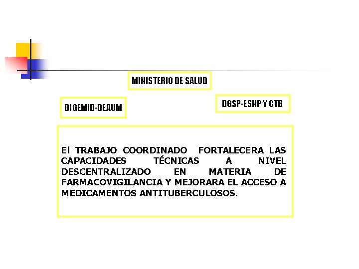MINISTERIO DE SALUD DIGEMID-DEAUM DGSP-ESNP Y CTB El TRABAJO COORDINADO FORTALECERA LAS CAPACIDADES TÉCNICAS