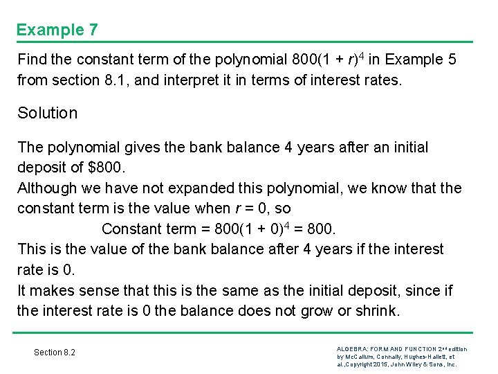 Example 7 Find the constant term of the polynomial 800(1 + r)4 in Example