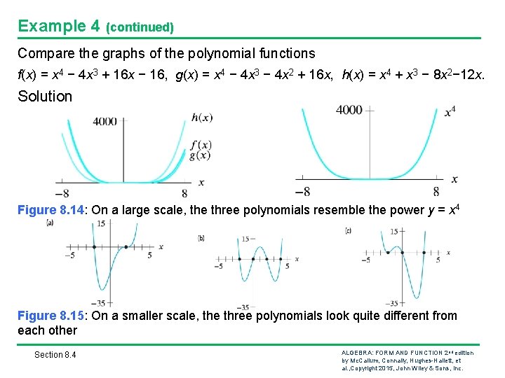 Example 4 (continued) Compare the graphs of the polynomial functions f(x) = x 4