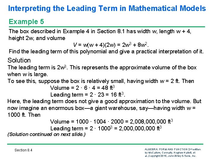 Interpreting the Leading Term in Mathematical Models Example 5 The box described in Example