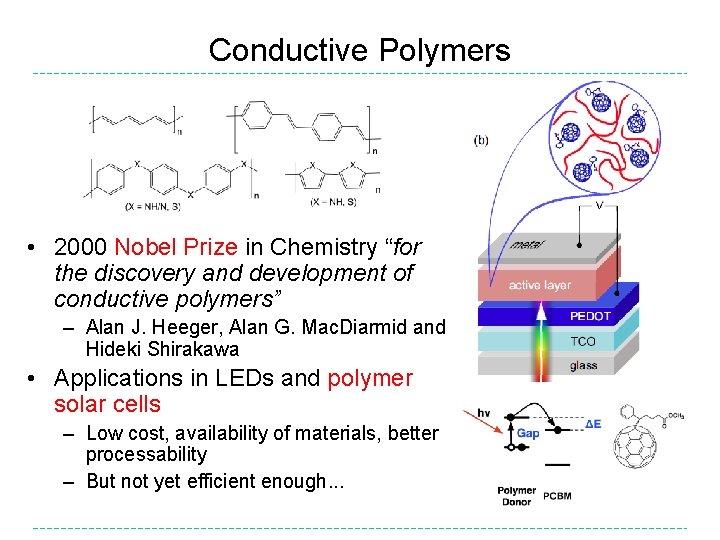 Conductive Polymers • 2000 Nobel Prize in Chemistry “for the discovery and development of