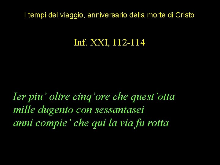 I tempi del viaggio, anniversario della morte di Cristo Inf. XXI, 112 -114 Ier