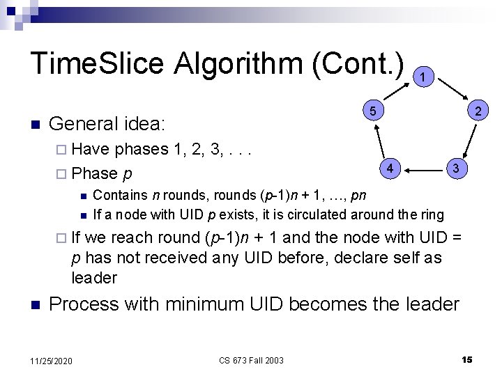 Time. Slice Algorithm (Cont. ) n 1 5 General idea: phases 1, 2, 3,