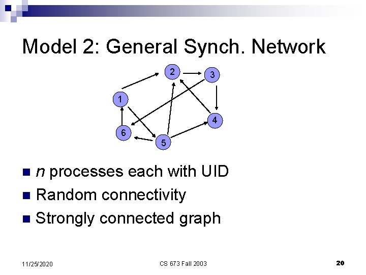 Model 2: General Synch. Network 2 3 1 4 6 5 n processes each