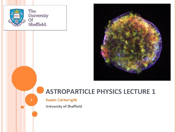 ASTROPARTICLE PHYSICS LECTURE 1 1 Susan Cartwright University of Sheffield 