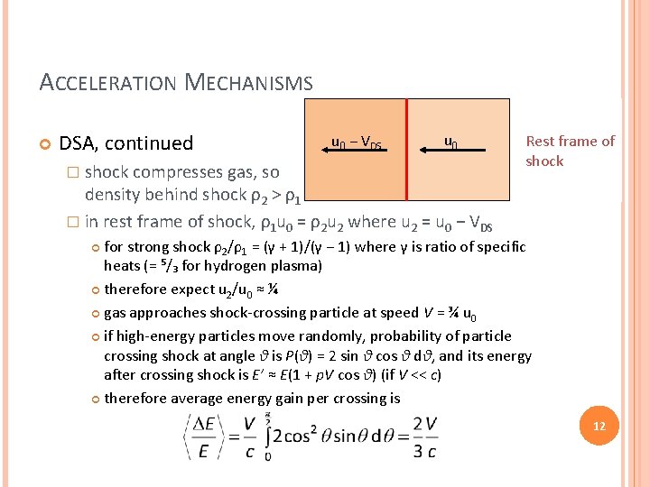 ACCELERATION MECHANISMS DSA, continued � shock compresses gas, so u 0 − VDS u