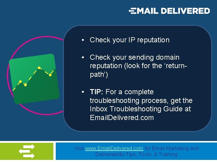  • Check your IP reputation • Check your sending domain reputation (look for