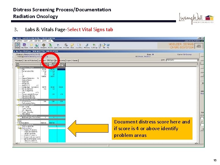 Distress Screening Process/Documentation Radiation Oncology 3. Labs & Vitals Page-Select Vital Signs tab Document