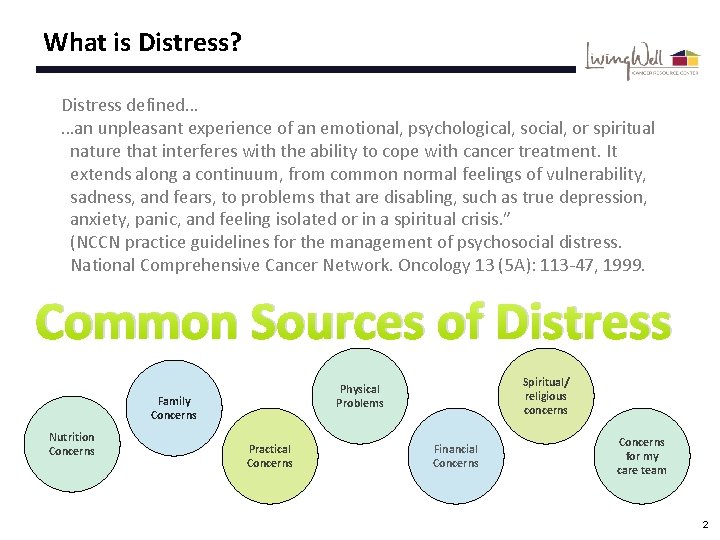 What is Distress? Distress defined… …an unpleasant experience of an emotional, psychological, social, or