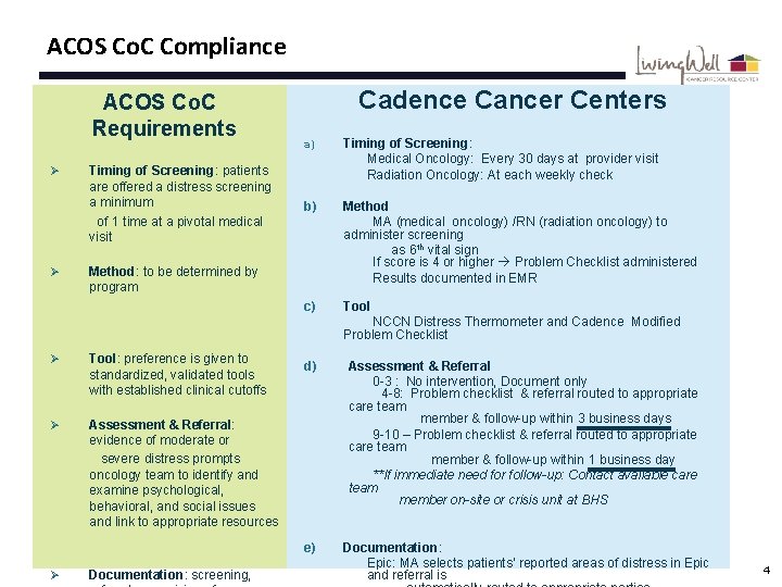 ACOS Co. C Compliance ACOS Co. C Requirements Ø Ø Timing of Screening: patients