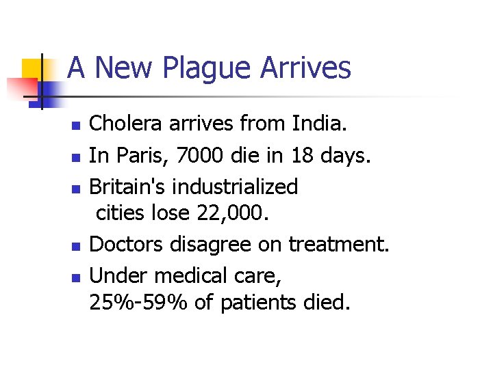 A New Plague Arrives n n n Cholera arrives from India. In Paris, 7000