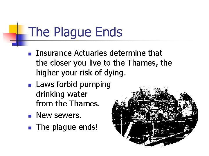 The Plague Ends n n Insurance Actuaries determine that the closer you live to