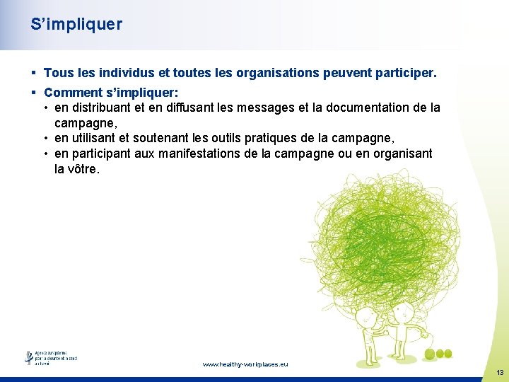 S’impliquer § Tous les individus et toutes les organisations peuvent participer. § Comment s’impliquer: