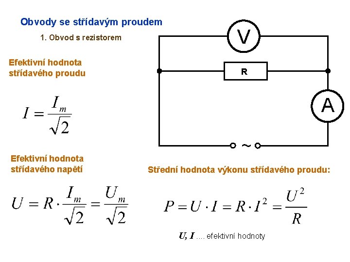 Obvody se střídavým proudem 1. Obvod s rezistorem Efektivní hodnota střídavého proudu V R