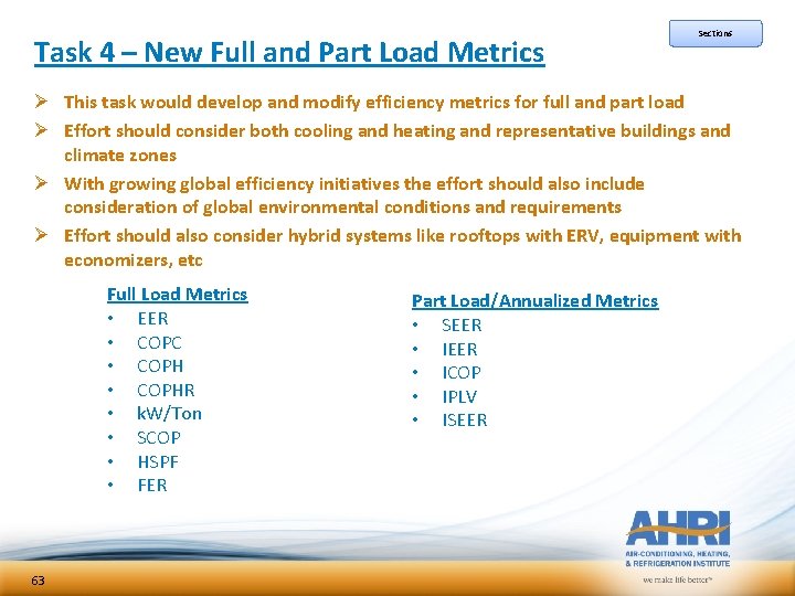 Task 4 – New Full and Part Load Metrics Sections Ø This task would Task 4 – New Full and Part Load Metrics Sections Ø This task would