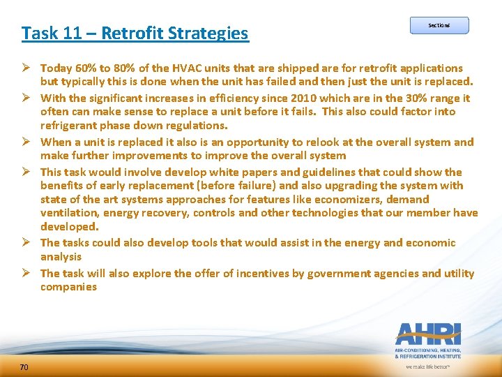 Task 11 – Retrofit Strategies Sections Ø Today 60% to 80% of the HVAC Task 11 – Retrofit Strategies Sections Ø Today 60% to 80% of the HVAC