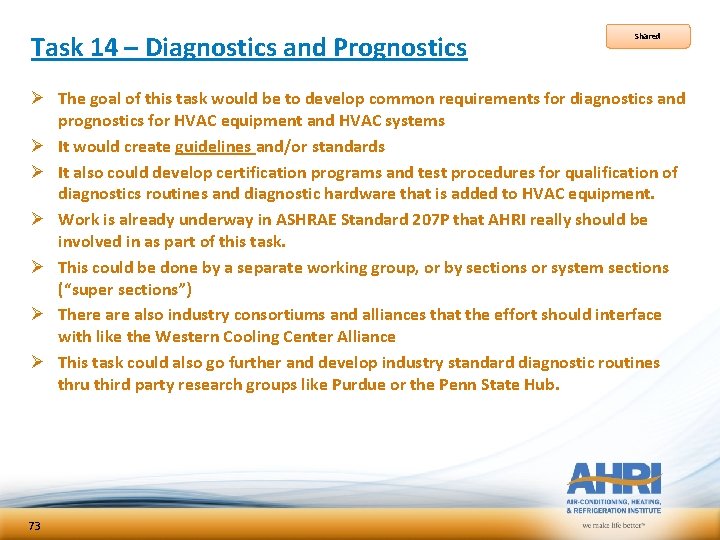 Task 14 – Diagnostics and Prognostics Shared Ø The goal of this task would Task 14 – Diagnostics and Prognostics Shared Ø The goal of this task would