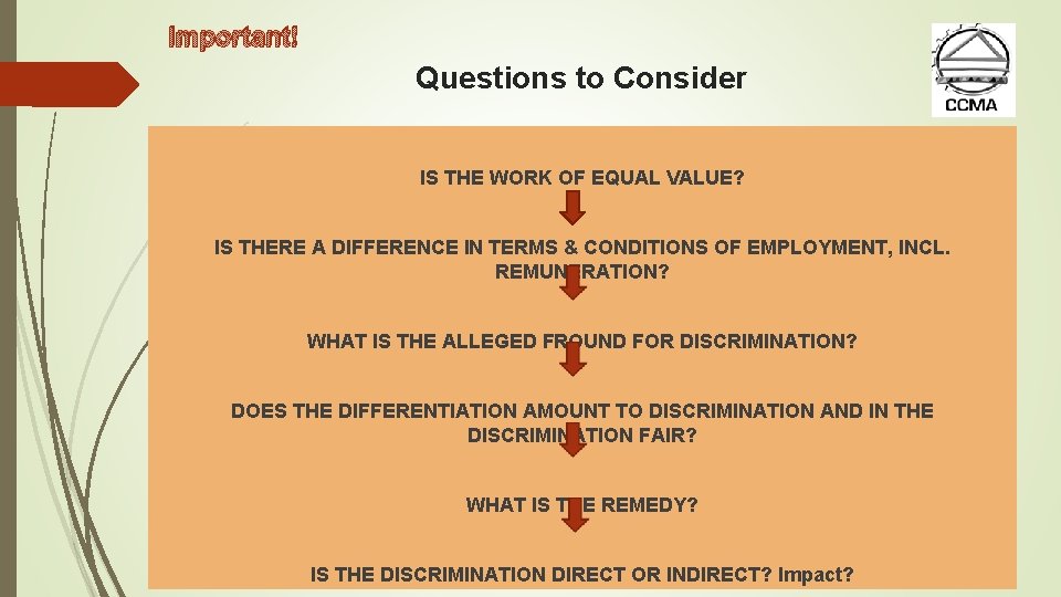 Important! Questions to Consider IS THE WORK OF EQUAL VALUE? IS THERE A DIFFERENCE