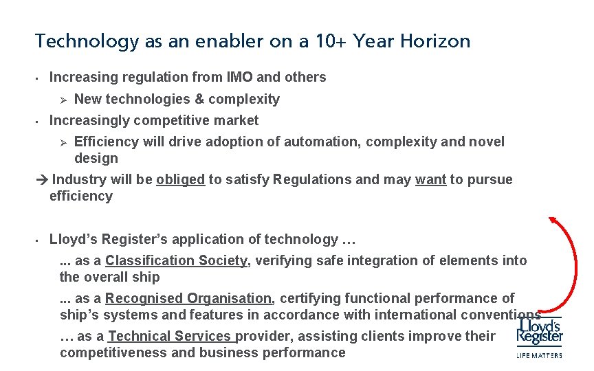 Technology as an enabler on a 10+ Year Horizon • Increasing regulation from IMO