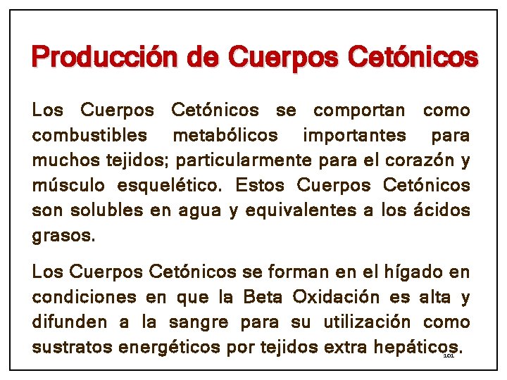 Producción de Cuerpos Cetónicos Los Cuerpos Cetónicos se comportan como combustibles metabólicos importantes para