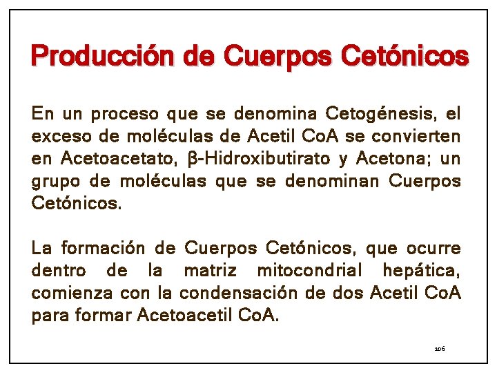 Producción de Cuerpos Cetónicos En un proceso que se denomina Cetogénesis, el exceso de