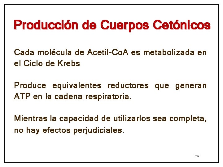 Producción de Cuerpos Cetónicos Cada molécula de Acetil-Co. A es metabolizada en el Ciclo