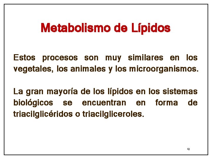 Metabolismo de Lípidos Estos procesos son muy similares en los vegetales, los animales y