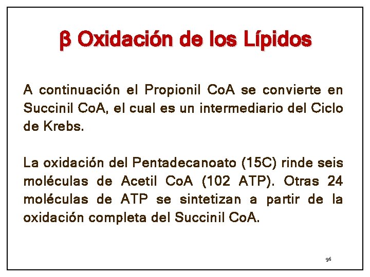 β Oxidación de los Lípidos A continuación el Propionil Co. A se convierte en