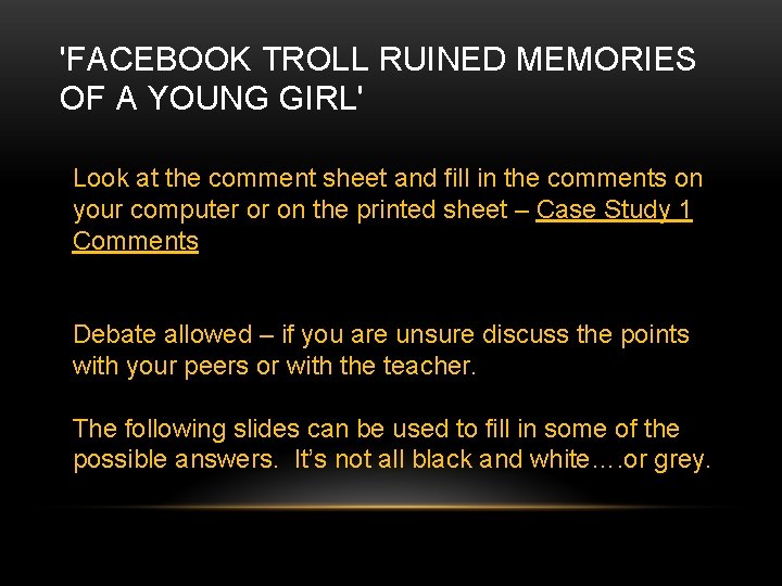 'FACEBOOK TROLL RUINED MEMORIES OF A YOUNG GIRL' Look at the comment sheet and 'FACEBOOK TROLL RUINED MEMORIES OF A YOUNG GIRL' Look at the comment sheet and