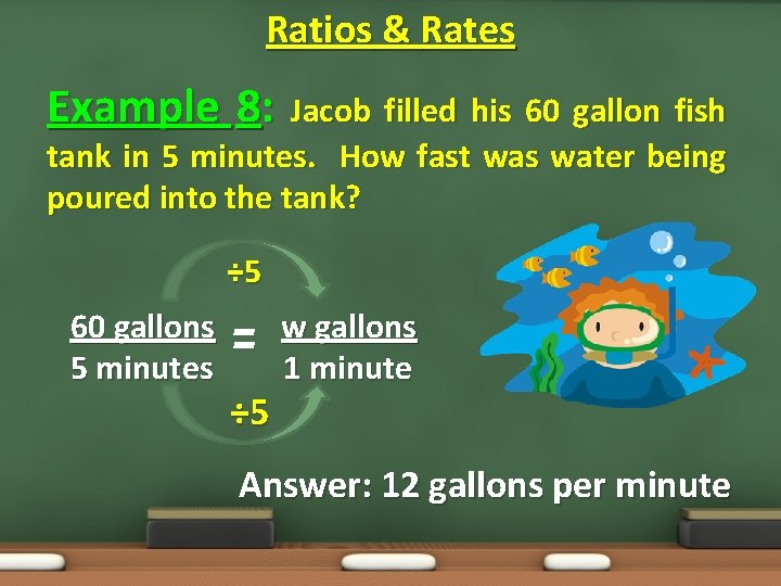 Ratios & Rates Example 8: Jacob filled his 60 gallon fish tank in 5
