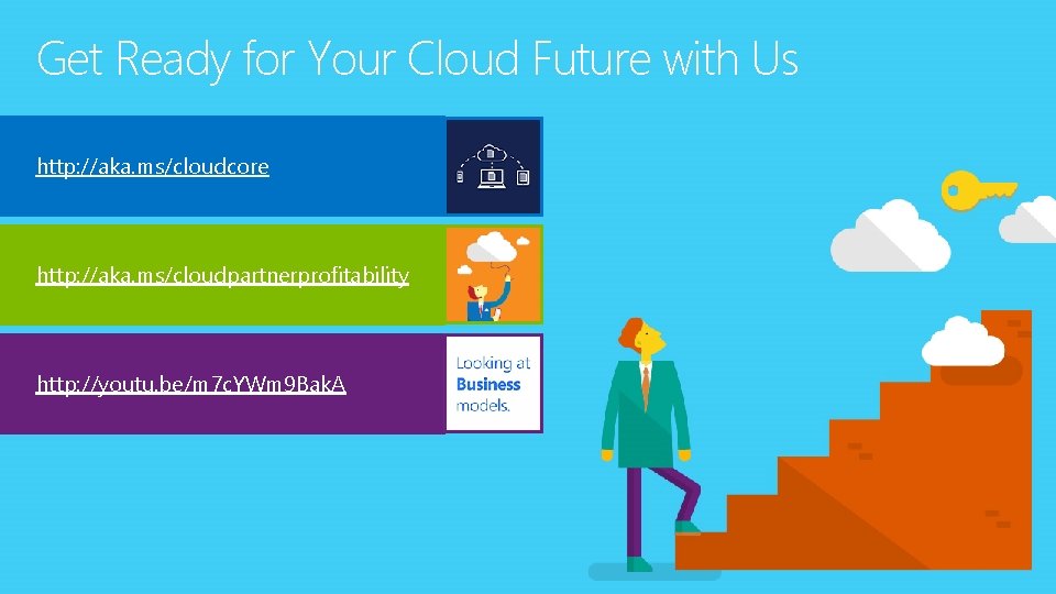 Get Ready for Your Cloud Future with Us http: //aka. ms/cloudcore http: //aka. ms/cloudpartnerprofitability Get Ready for Your Cloud Future with Us http: //aka. ms/cloudcore http: //aka. ms/cloudpartnerprofitability