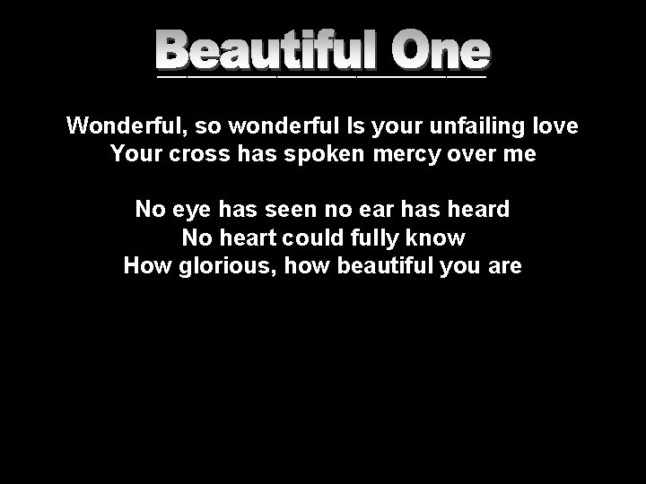 _________________ Wonderful, so wonderful Is your unfailing love Your cross has spoken mercy over