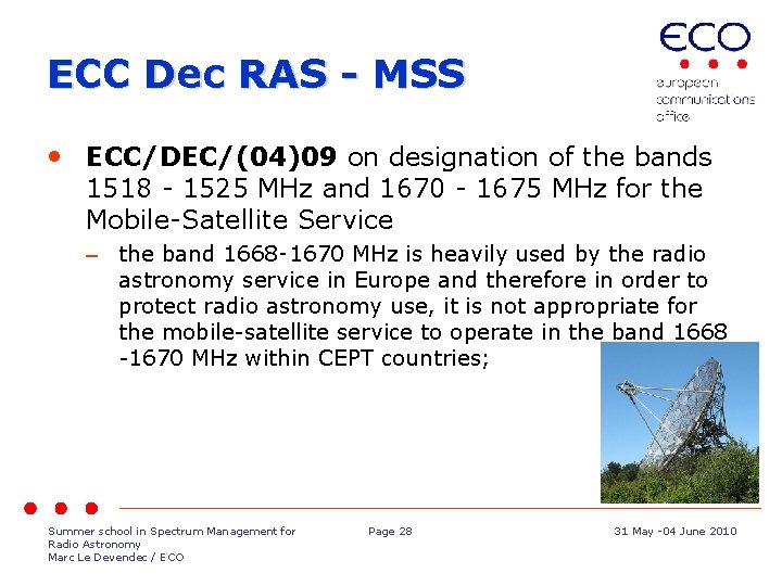 ECC Dec RAS - MSS • ECC/DEC/(04)09 on designation of the bands 1518 -