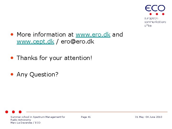  • More information at www. ero. dk and www. cept. dk / ero@ero.